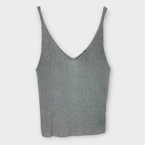 Forever 21 Metallic Silver Knit Tank Crop  Top